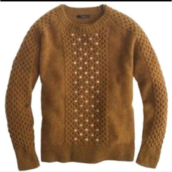 J. Crew Jewel Embellished Honeycomb Cable Wool Long Sleeve Sweater Size small - Picture 1 of 6